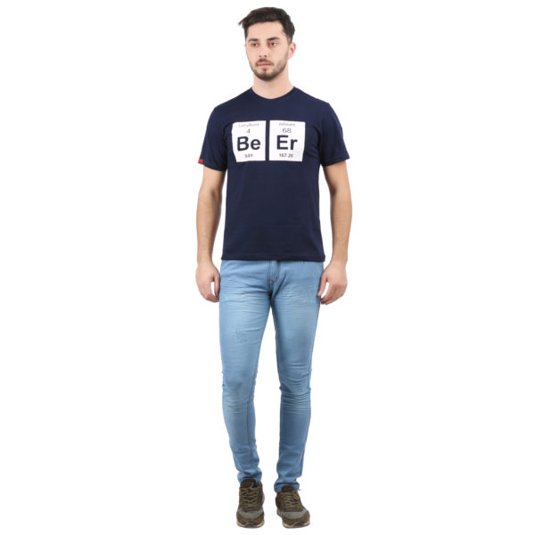 Vakum Men Navy Round Neck Printed T Shirt