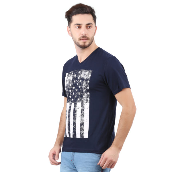 Vakum Men Navy Round Neck Printed T Shirt