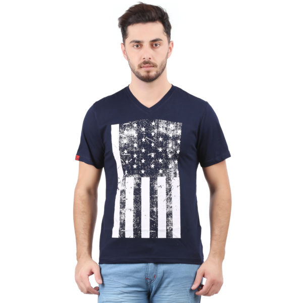 Vakum Men Navy Round Neck Printed T Shirt