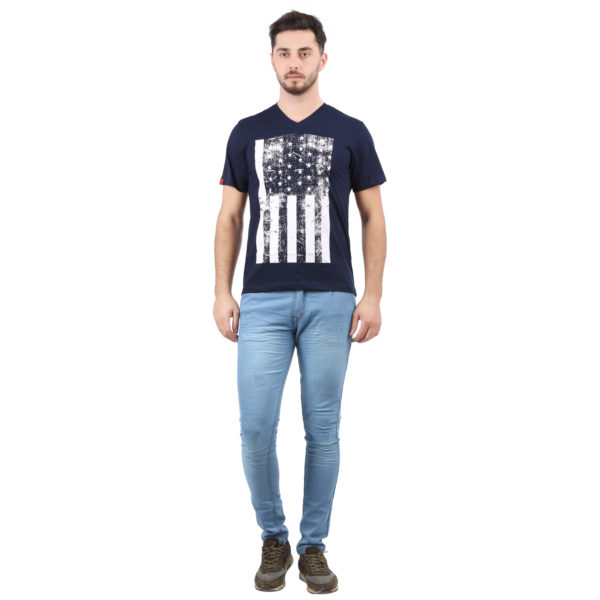 Vakum Men Navy Round Neck Printed T Shirt