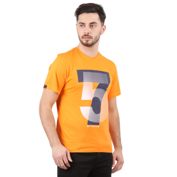 Vakum Men Orange Round Neck Printed T Shirt