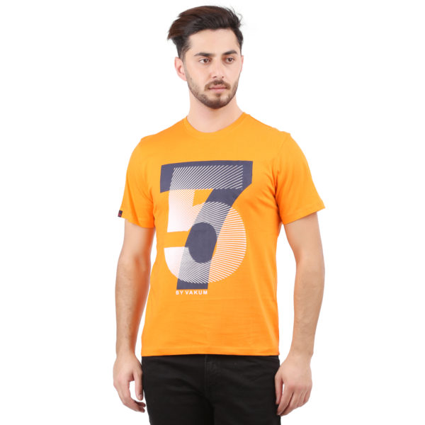 Vakum Men Orange Round Neck Printed T Shirt