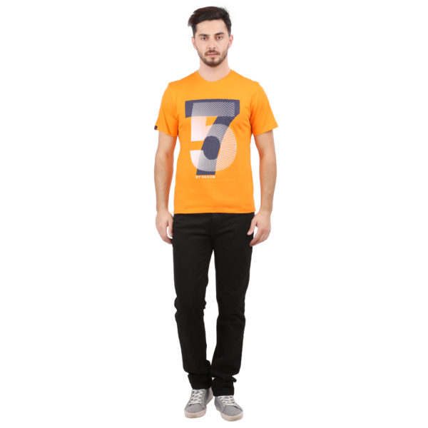 Vakum Men Orange Round Neck Printed T Shirt