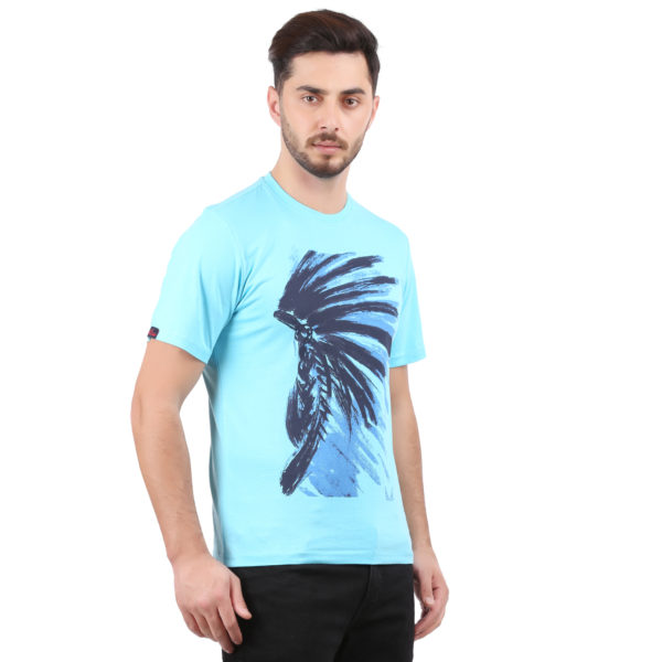 Vakum Men Sky Blue Round Neck Printed T Shirt