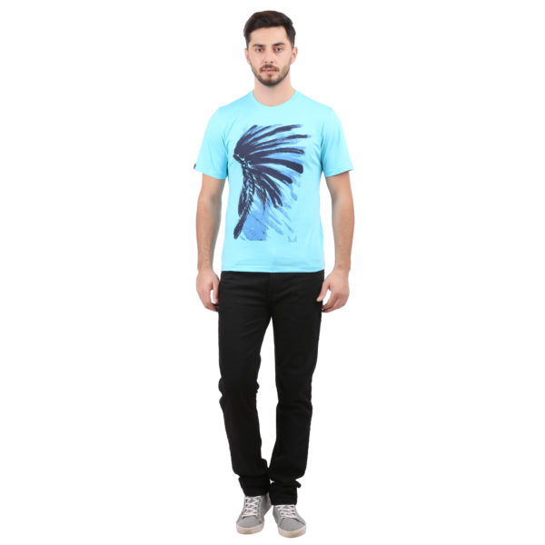 Vakum Men Sky Blue Round Neck Printed T Shirt