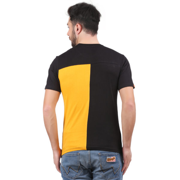 Vakum Men Black Mustard Round Neck Blocked T Shirt