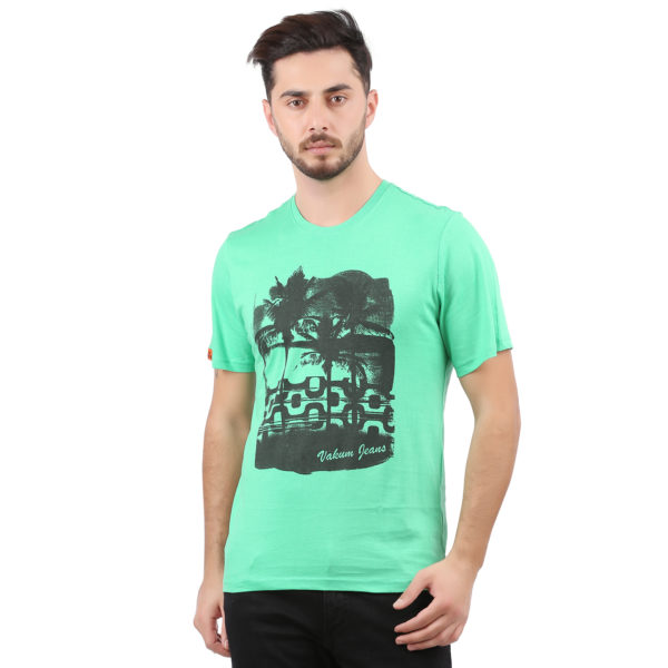 Vakum Men Green Round Neck Printed T Shirt