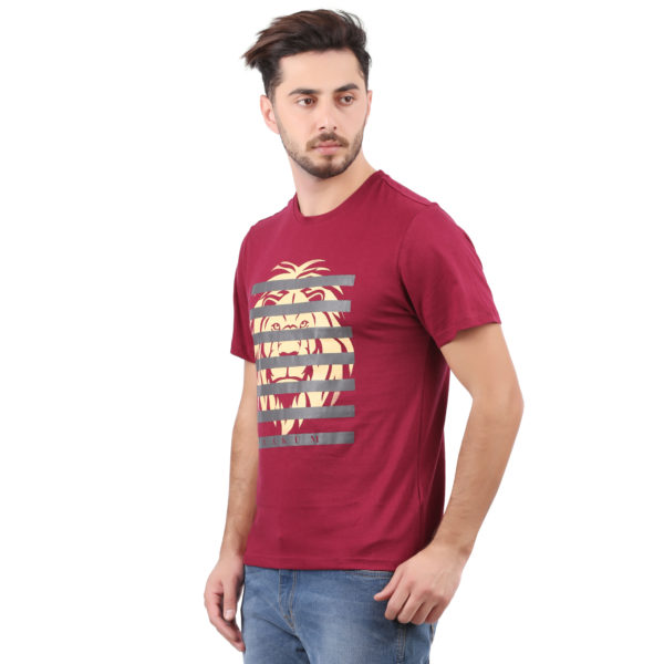 Vakum Men Maroon Round Neck Printed T Shirt