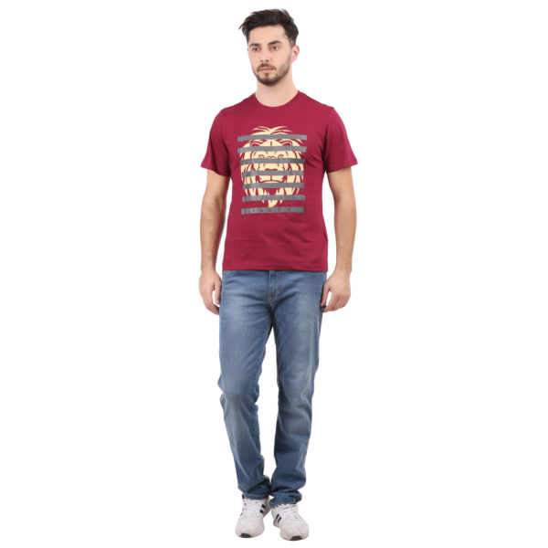 Vakum Men Maroon Round Neck Printed T Shirt