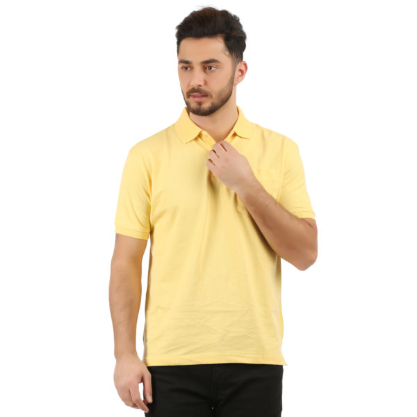 Vakum Men Yellow Plain Solid Polo Shirt