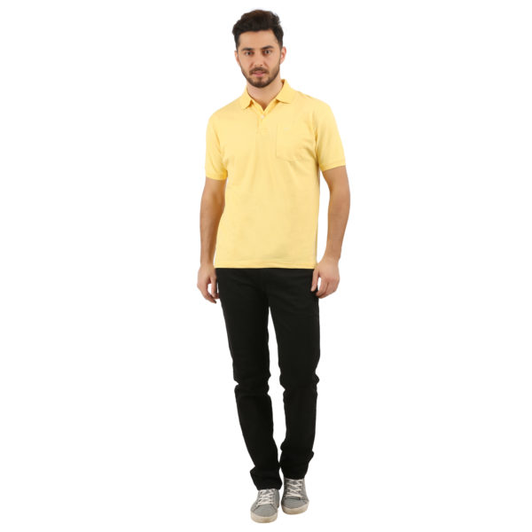 Vakum Men Yellow Plain Solid Polo Shirt