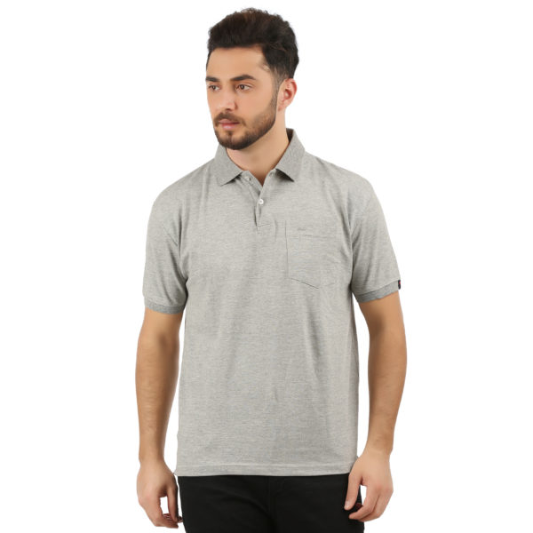 Vakum Men Grey Plain Solid Polo Shirt