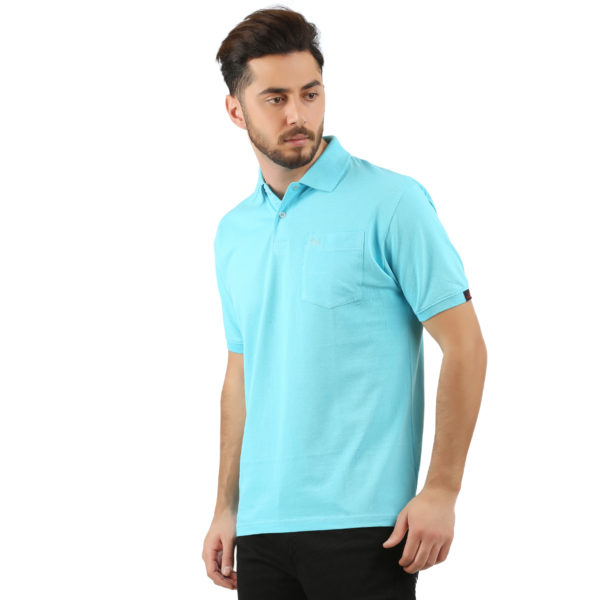 Vakum Men Sky Blue Plain Solid Polo Shirt