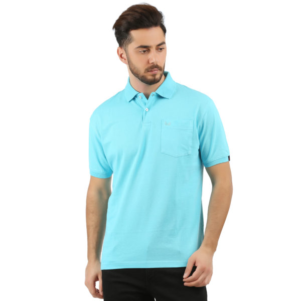 Vakum Men Sky Blue Plain Solid Polo Shirt