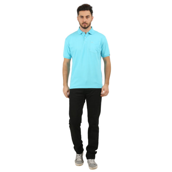 Vakum Men Sky Blue Plain Solid Polo Shirt