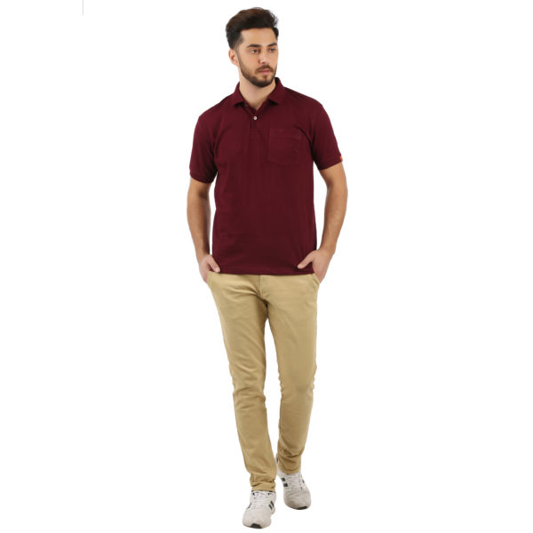 Vakum Men Maroon Plain Solid Polo Shirt