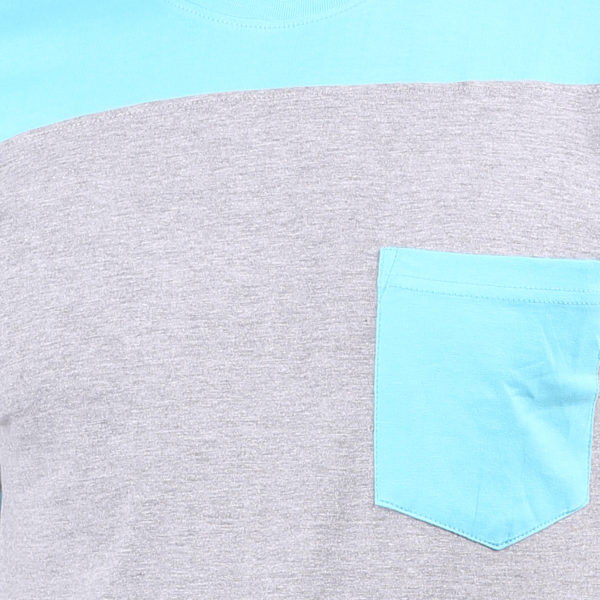 Vakum Men Grey & Sky Blue Round Neck Blocked T Shirt