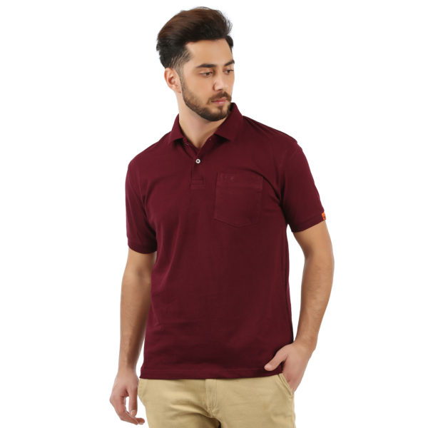 Vakum Men Maroon Plain Solid Polo Shirt