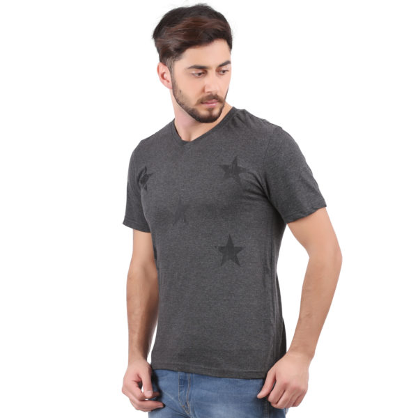 Vakum Men Charcoal Round Neck Printed T Shirt