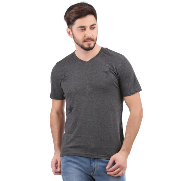 Vakum Men Charcoal Round Neck Printed T Shirt