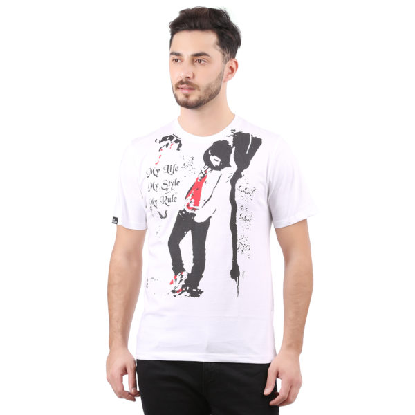 Vakum Men White Round Neck Printed T Shirt