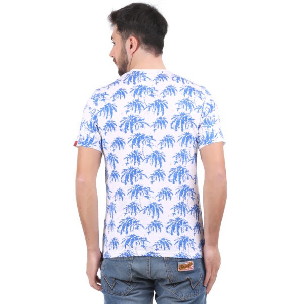 Vakum Men White Royal Round Neck AOP Printed T Shirt