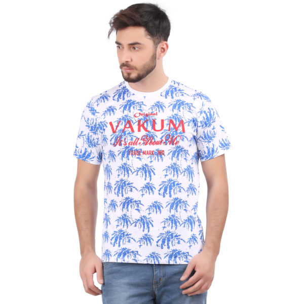 Vakum Men White Royal Round Neck AOP Printed T Shirt