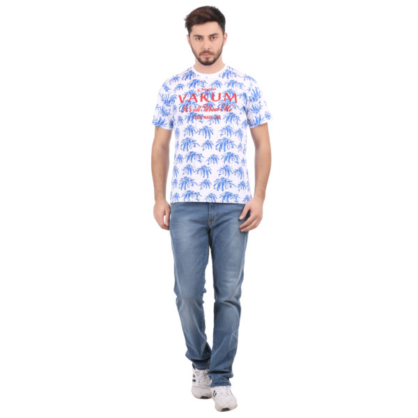 Vakum Men White Royal Round Neck AOP Printed T Shirt