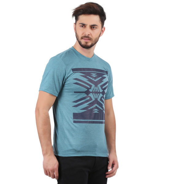 Vakum Men Teal Blue Round Neck Printed T Shirt