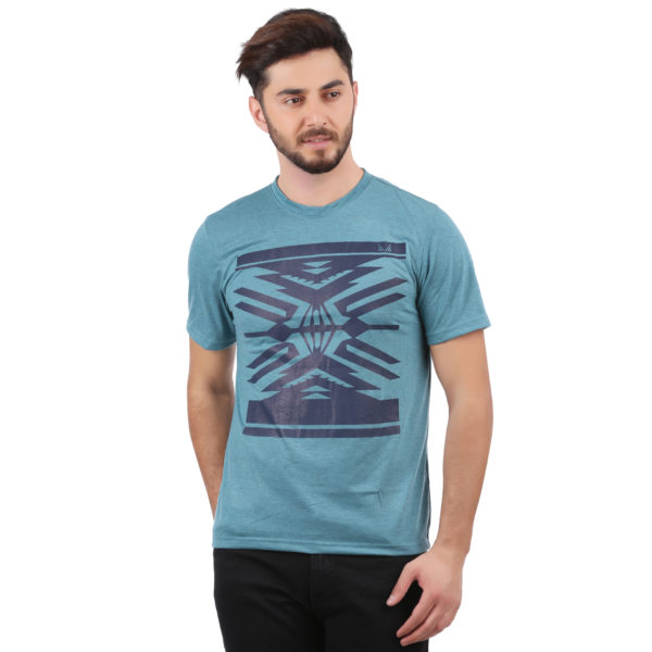 Vakum Men Teal Blue Round Neck Printed T Shirt