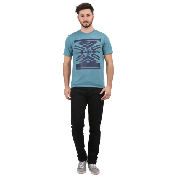 Vakum Men Teal Blue Round Neck Printed T Shirt