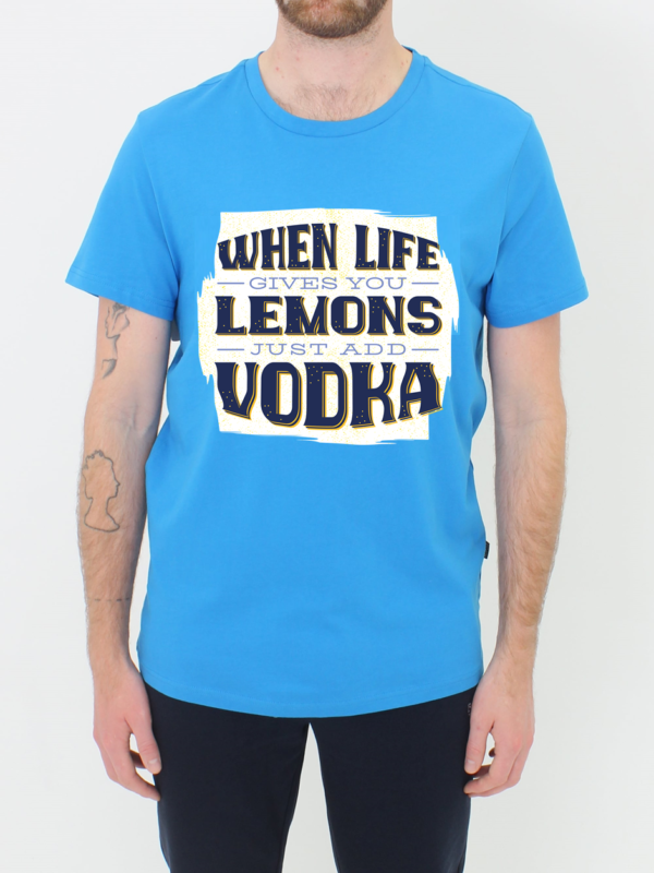 Vakum Indian Blue Round Neck Lemon and Vodka Printed T Shirt