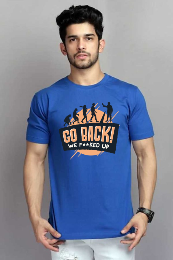 Vakum Royal Blue Round Neck Evaluation Printed T Shirt