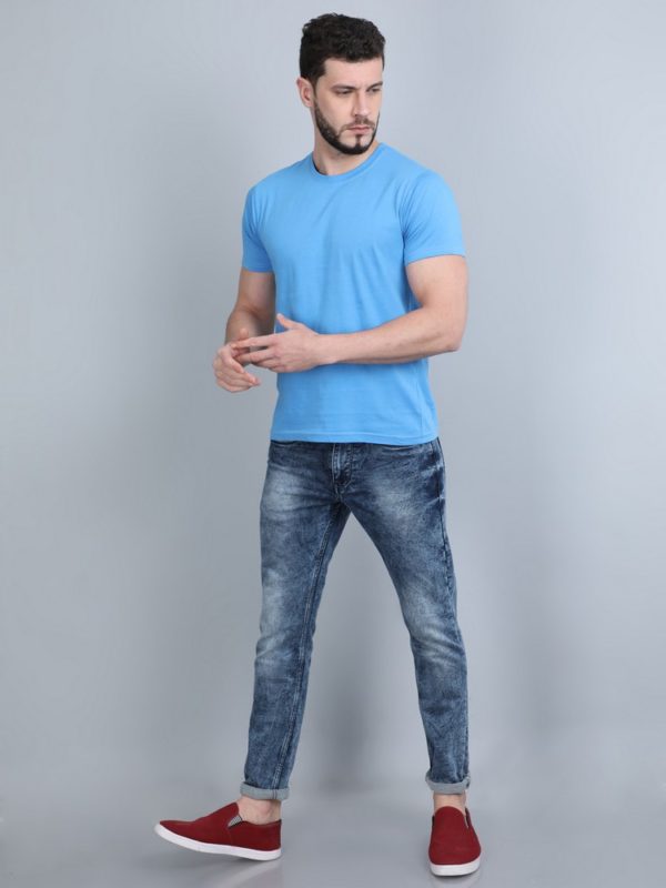 Vakum Round Neck Indian Blue T Shirt